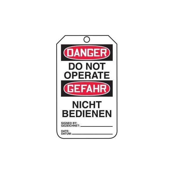 Accuform Safety Tags, DANGER DO NOT OPERATE BILINGUAL GERMAN, 5.75in x 3.25in, RP-Plastic, 5PK TMG137PTM - main